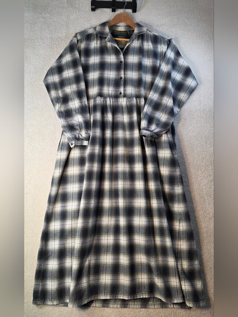 Hazel Creek Vintage Flannel Green Plaid Baby Doll Maxi Grunge Cottagecore L